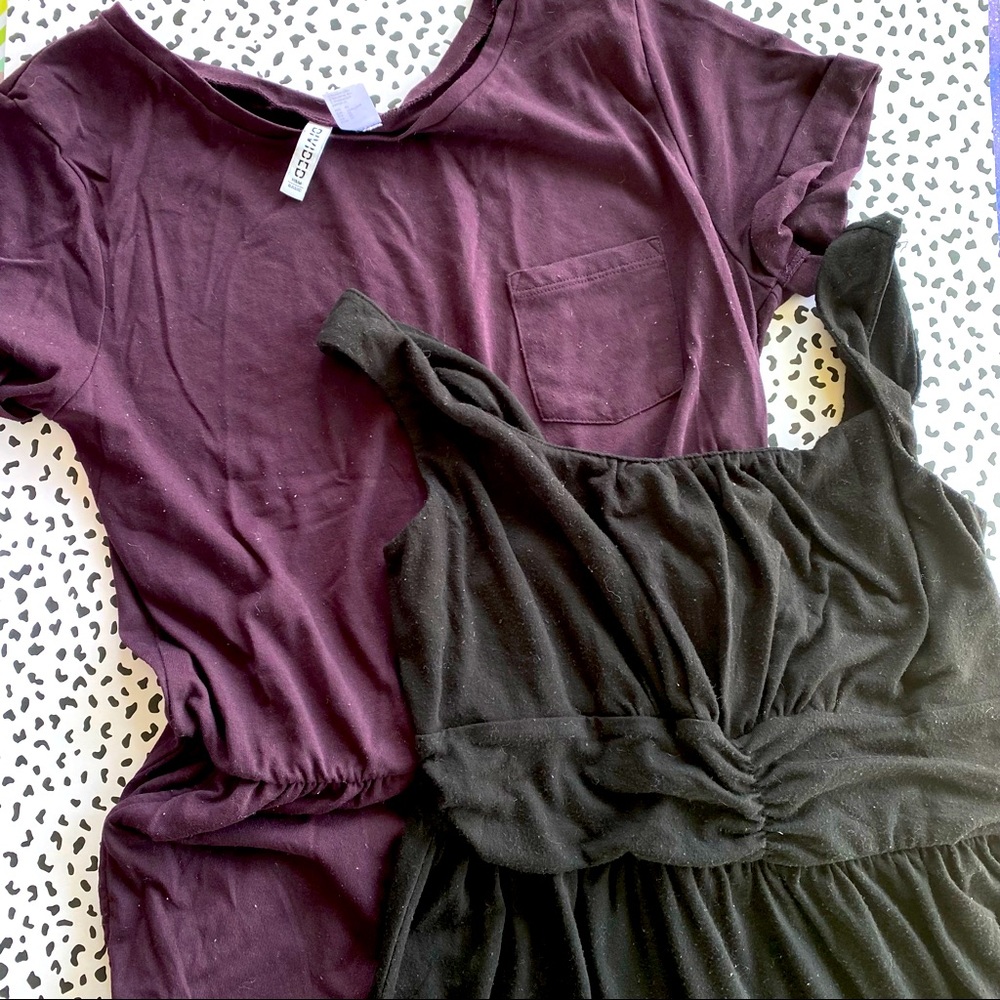 Casual Dress Lot - plum tee dress w pockets - black empire tank dress